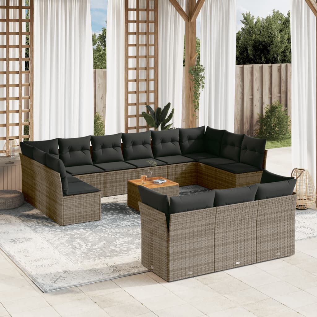vidaXL 14-delige Loungeset met kussens poly rattan zwart