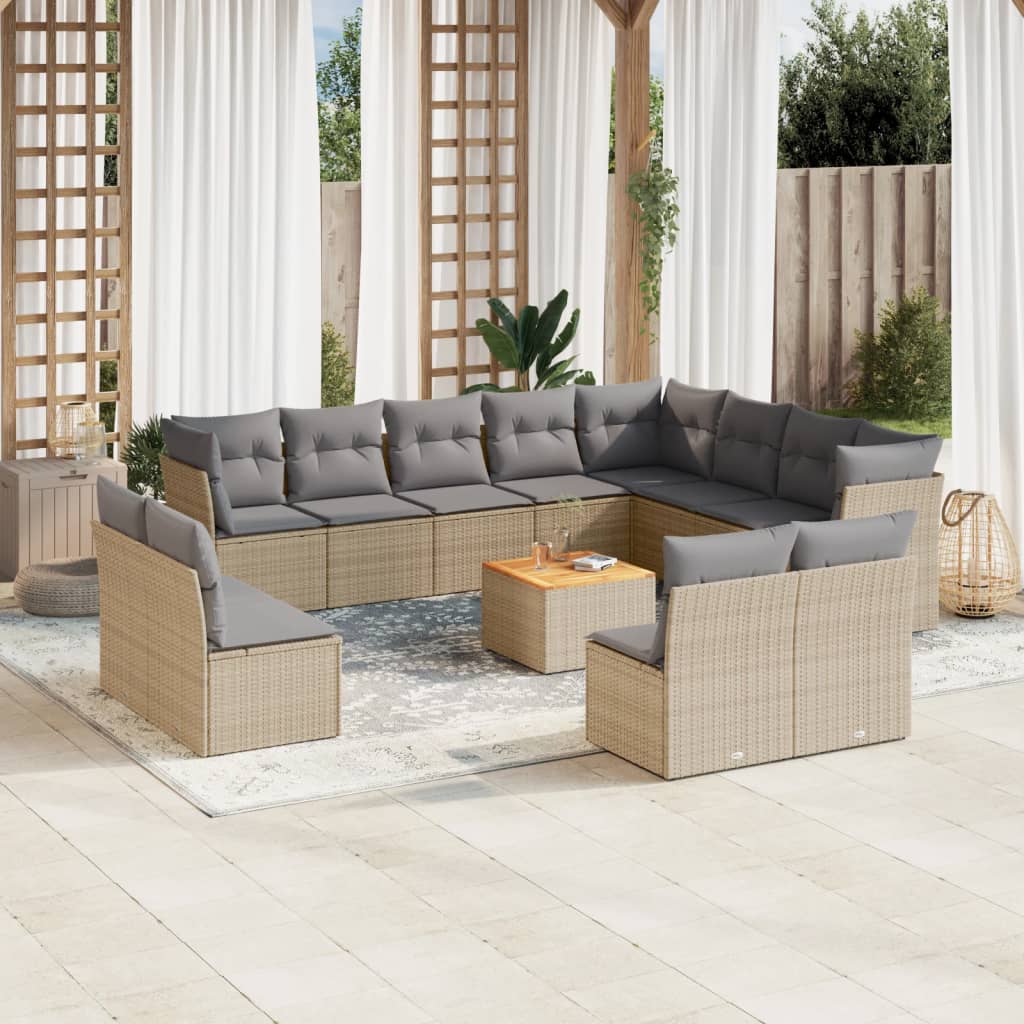 vidaXL 13-delige Loungeset met kussens poly rattan zwart