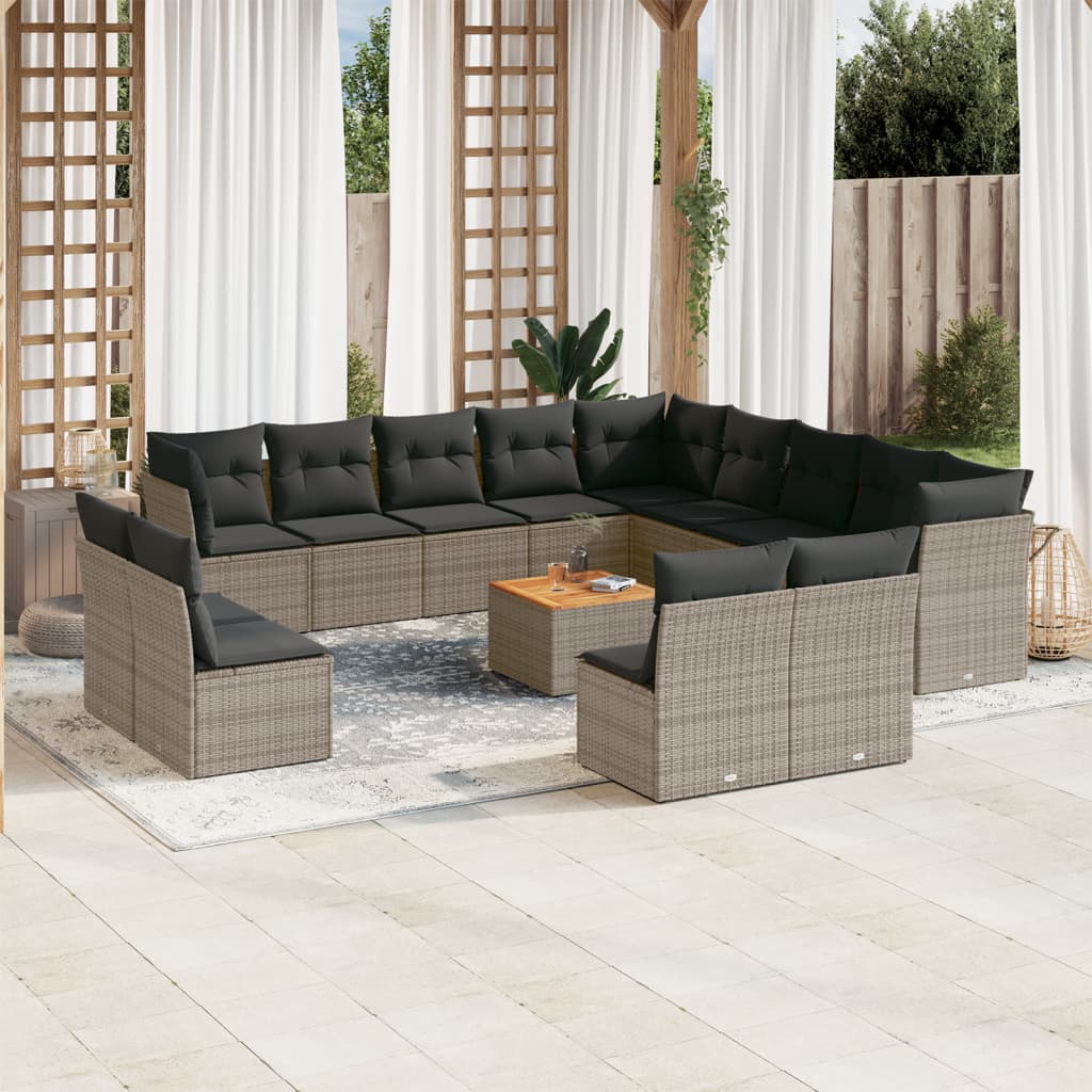 vidaXL 14-delige Loungeset met kussens poly rattan zwart