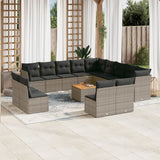 vidaXL 14-delige Loungeset met kussens poly rattan zwart