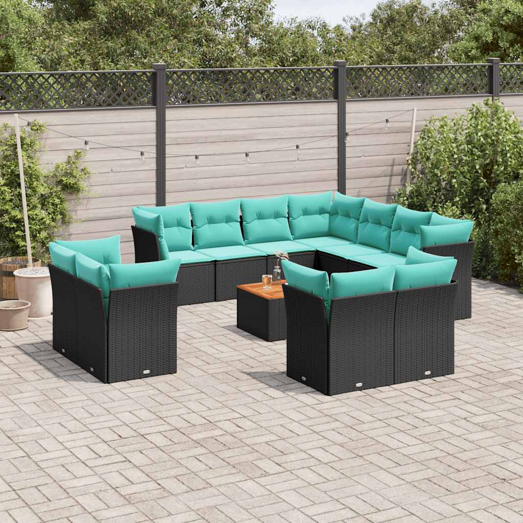 vidaXL 12-Piece Loungeset with Cushions Poly Rattan Black