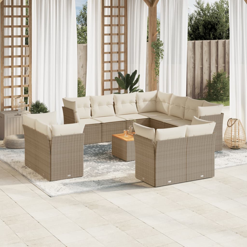 vidaXL 12-delige Loungeset met kussens poly rattan zwart