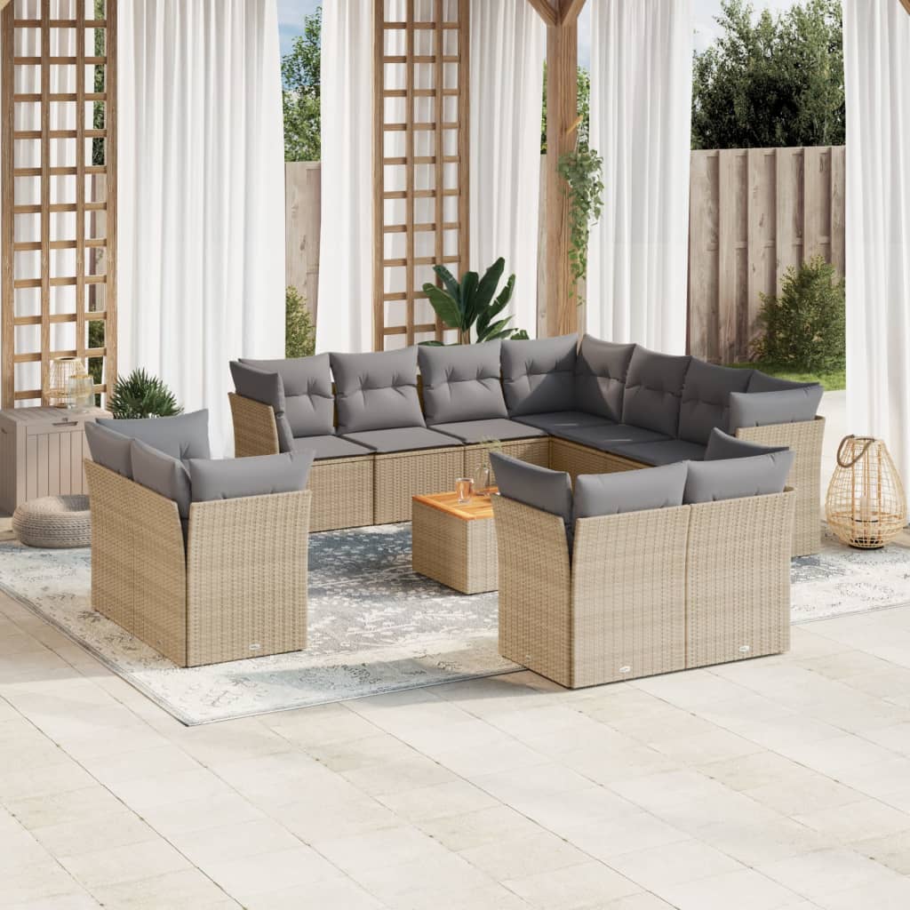 vidaXL 12-delige Loungeset met kussens poly rattan zwart
