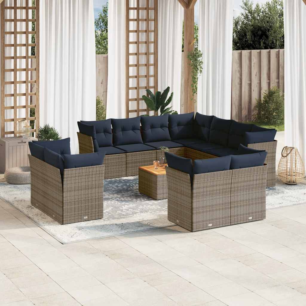 vidaXL 12-Piece Loungeset with Cushions Poly Rattan Black
