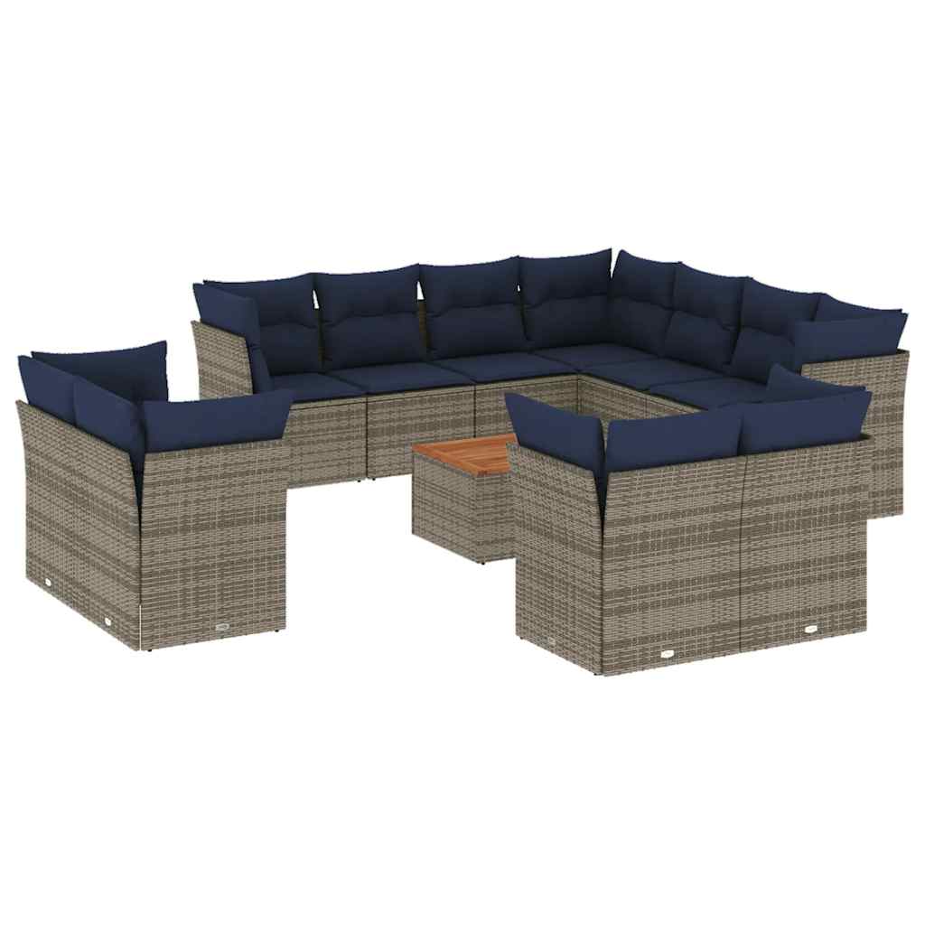 vidaXL 12-Piece Loungeset with Cushions Poly Rattan Black