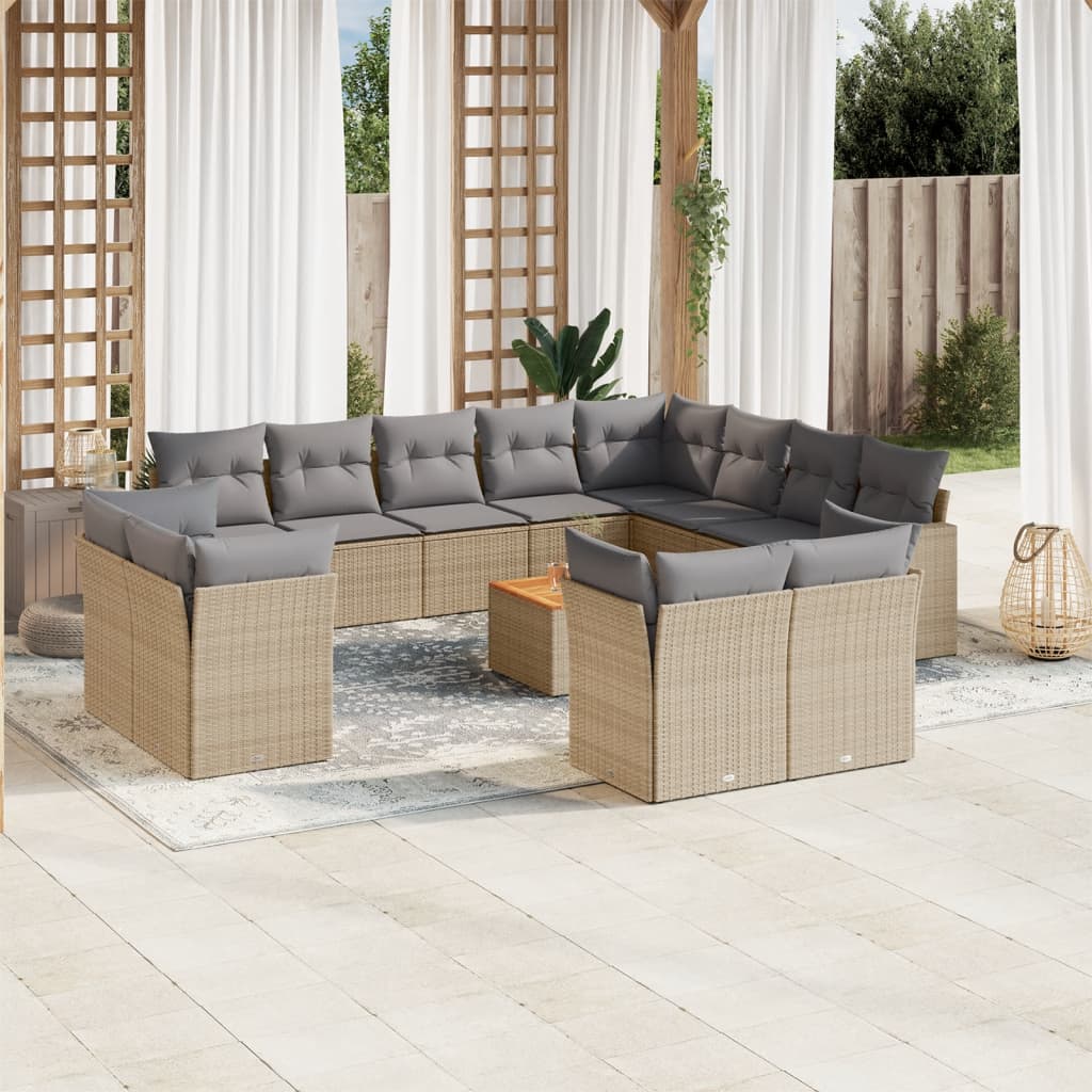 vidaXL 13-delige Loungeset met kussens poly rattan zwart