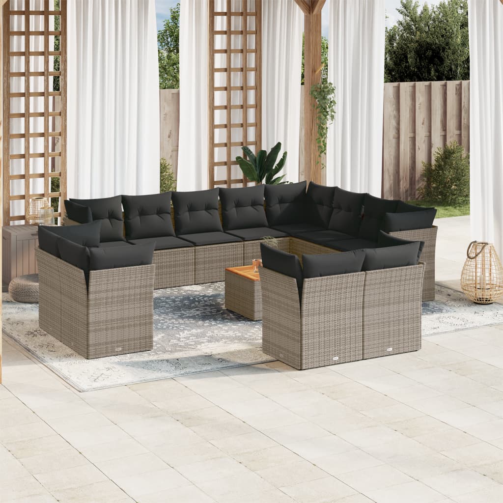 vidaXL 13-delige Loungeset met kussens poly rattan zwart