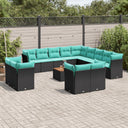 vidaXL 14-delige Loungeset met kussens poly rattan zwart
