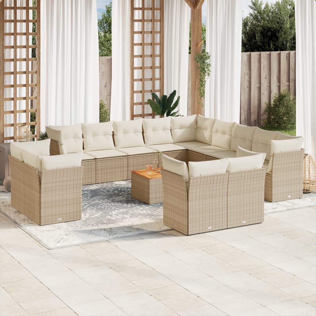 vidaXL 14-delige Loungeset met kussens poly rattan zwart