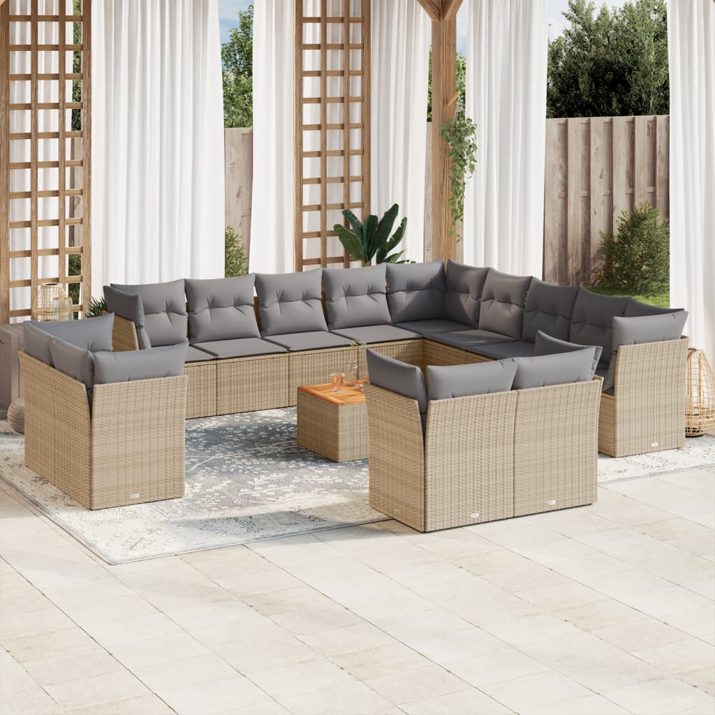 vidaXL 14-delige Loungeset met kussens poly rattan zwart