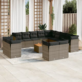 vidaXL 14-delige Loungeset met kussens poly rattan zwart