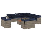 vidaXL 14-delige Loungeset met kussens poly rattan zwart