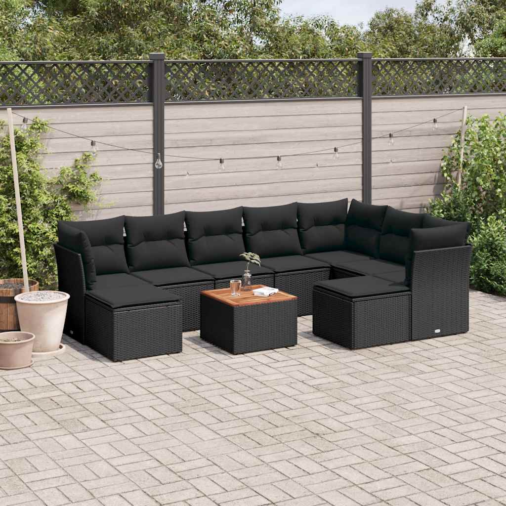 vidaXL 10-Piece Lounge Set with Cushions Poly Rattan Black