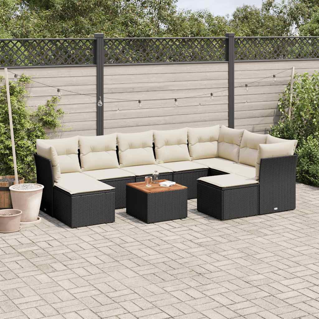 vidaXL 10-Piece Lounge Set with Cushions Poly Rattan Black