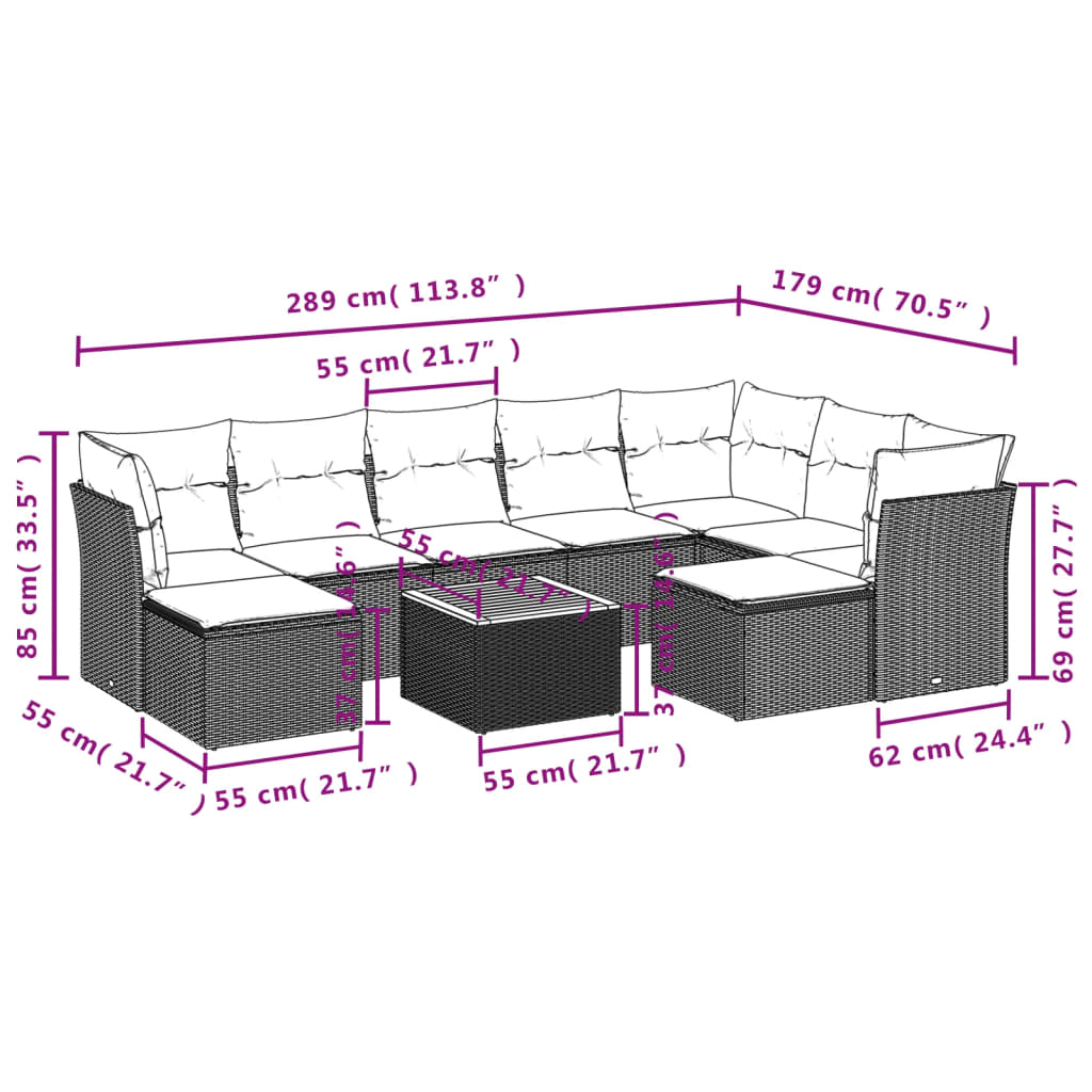 vidaXL 10-Piece Lounge Set with Cushions Poly Rattan Black