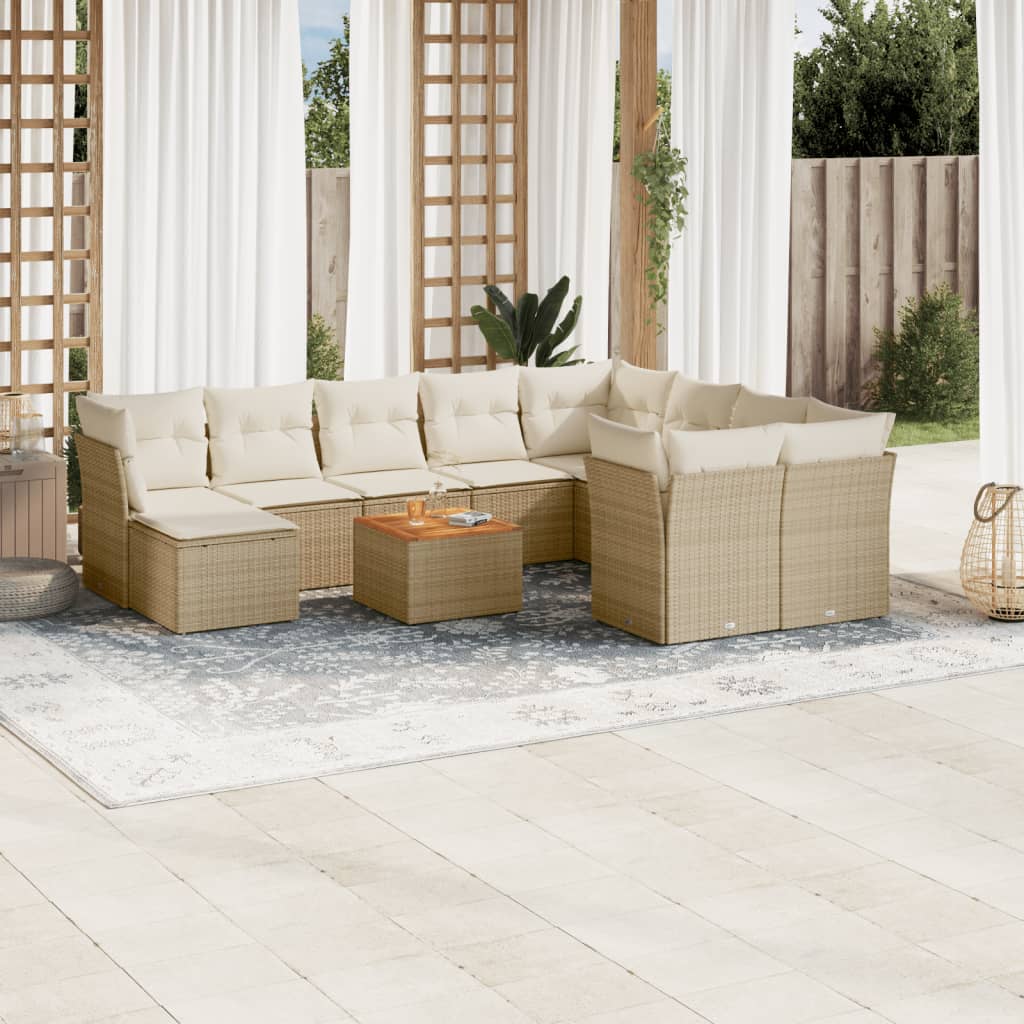 vidaXL 11-delige Loungeset met kussens poly rattan zwart