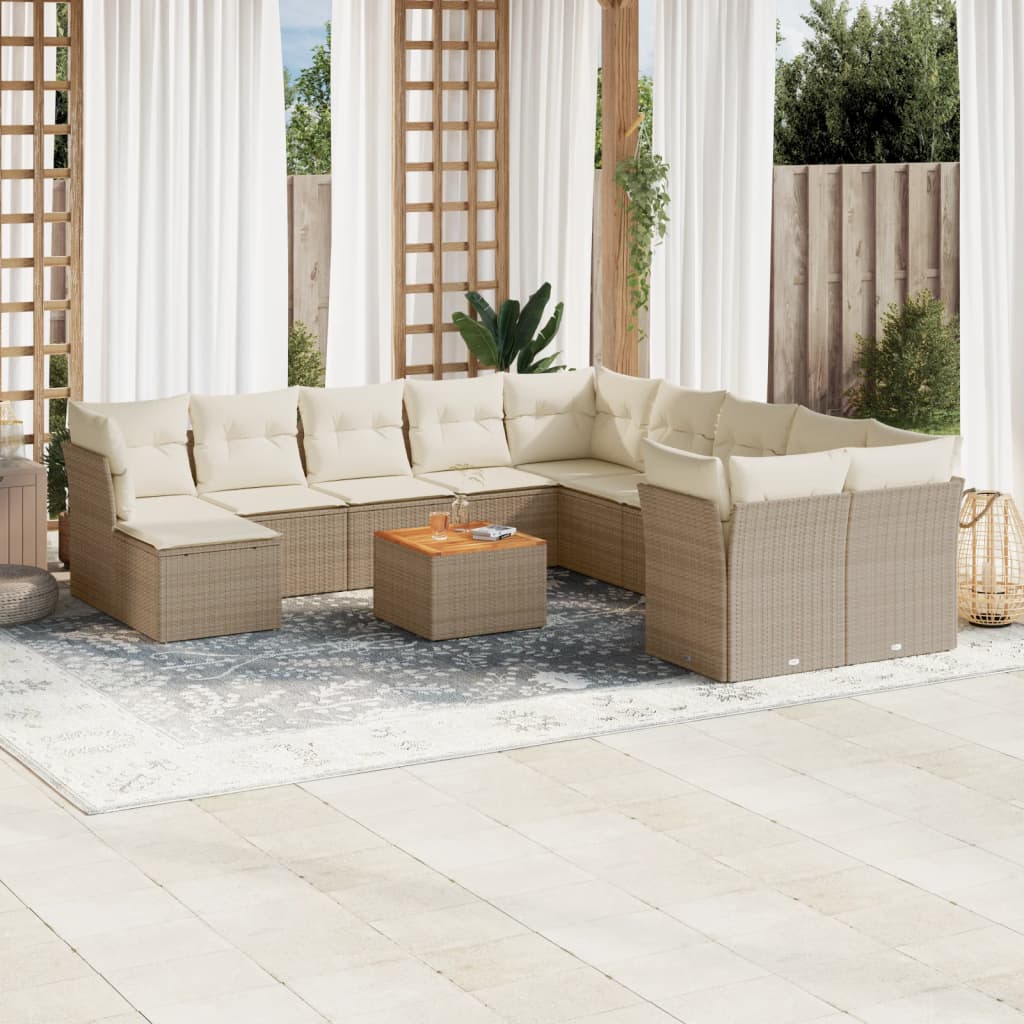 vidaXL 12-delige Loungeset met kussens poly rattan zwart