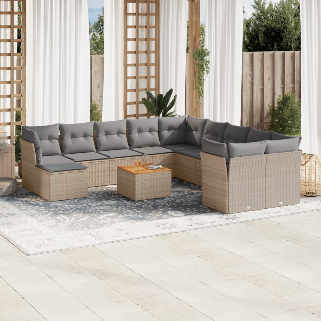 vidaXL 12-delige Loungeset met kussens poly rattan zwart