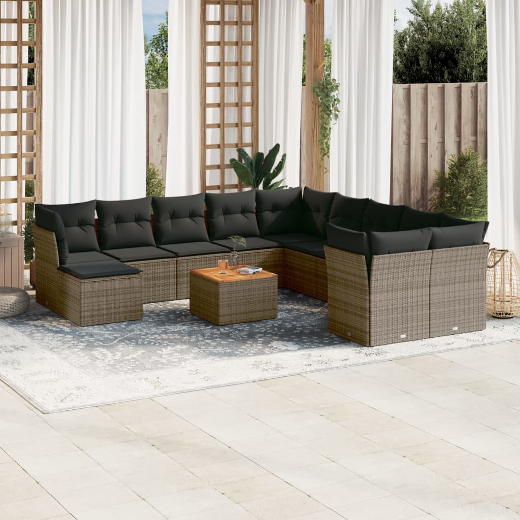 vidaXL 12-delige Loungeset met kussens poly rattan zwart