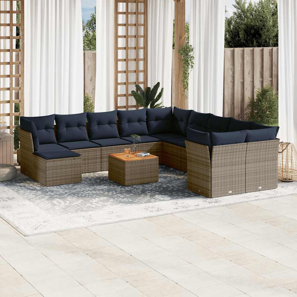vidaXL 12-Piece Garden Sofa Set with Cushions, Grey Poly Rattan