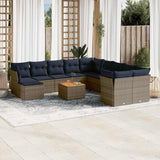 vidaXL 12-Piece Garden Sofa Set with Cushions, Grey Poly Rattan