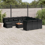vidaXL 13-Piece Poly Rattan Garden Lounge Set with Cushions Black
