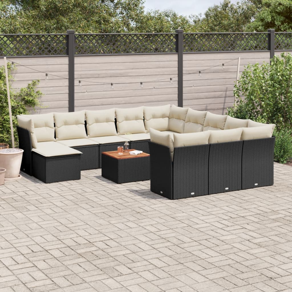 vidaXL 13-Piece Poly Rattan Garden Lounge Set with Cushions Black
