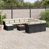 vidaXL 13-Piece Poly Rattan Garden Lounge Set with Cushions Black
