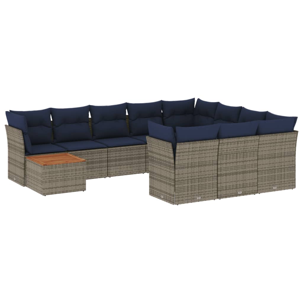vidaXL 13-piece Garden Lounge Set with Cushions, Grey Poly Rattan