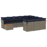 vidaXL 13-piece Garden Lounge Set with Cushions, Grey Poly Rattan