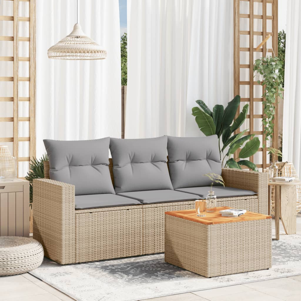 vidaXL 4-delige Loungeset met kussens poly rattan zwart