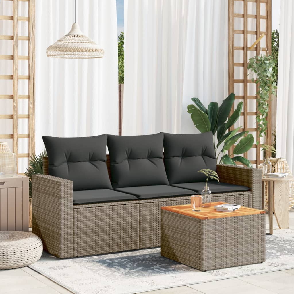 vidaXL 4-delige Loungeset met kussens poly rattan zwart