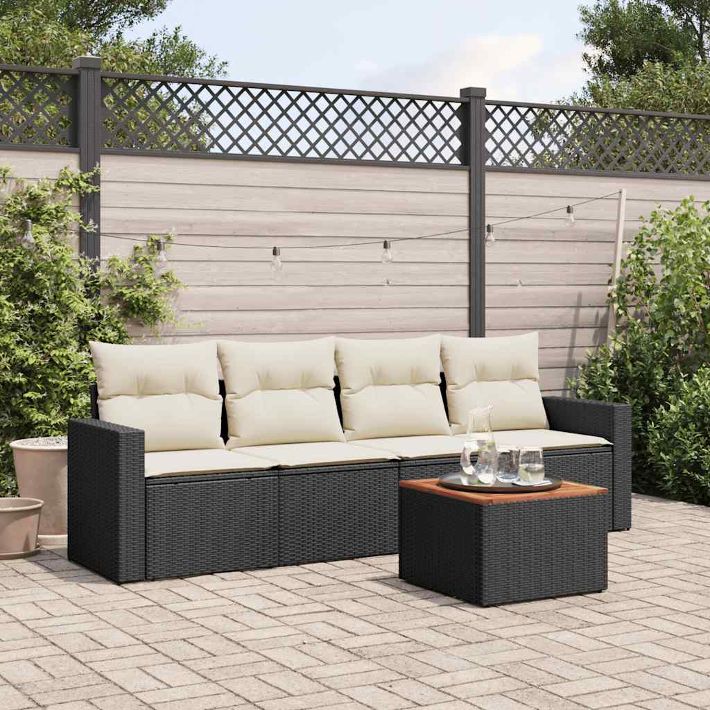 vidaXL 5-delige Loungeset met kussens poly rattan zwart