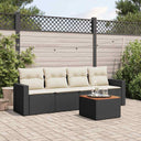 vidaXL 5-delige Loungeset met kussens poly rattan zwart