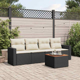 vidaXL 5-delige Loungeset met kussens poly rattan zwart