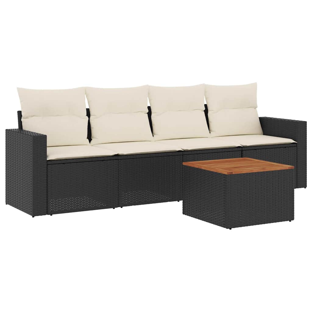 vidaXL 5-delige Loungeset met kussens poly rattan zwart