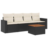 vidaXL 5-delige Loungeset met kussens poly rattan zwart