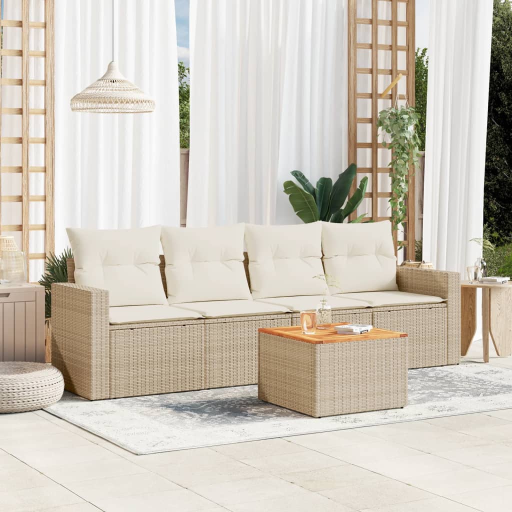 vidaXL 5-delige Loungeset met kussens poly rattan zwart