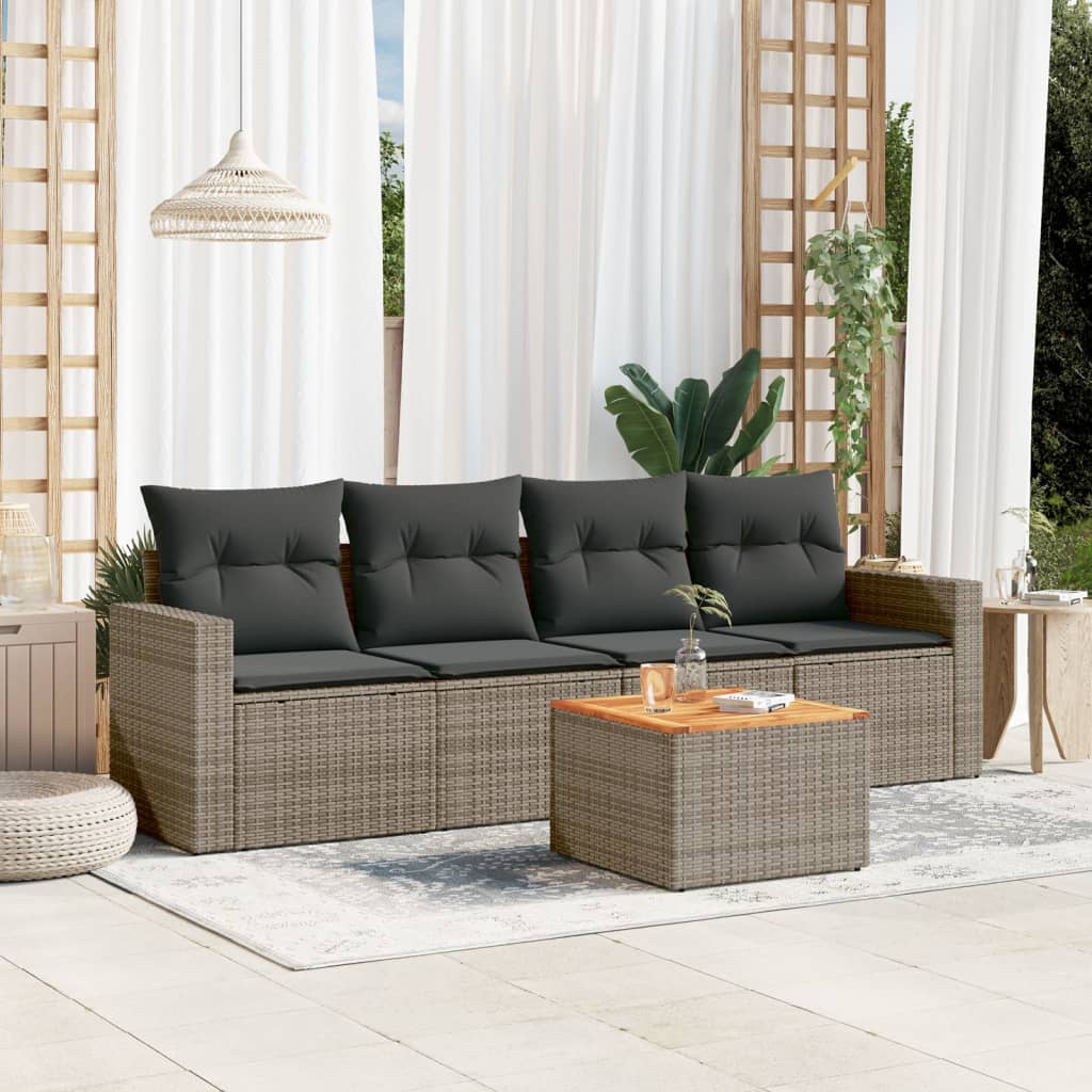 vidaXL 5-delige Loungeset met kussens poly rattan zwart