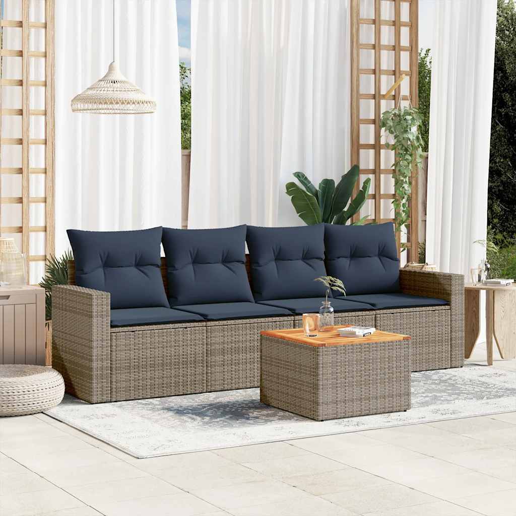 vidaXL 5-delige Loungeset met kussens poly rattan zwart