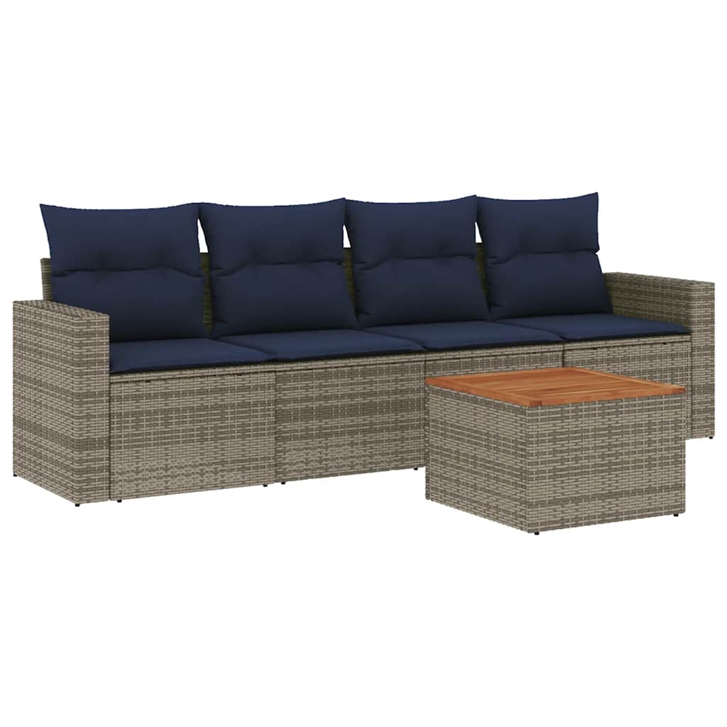 vidaXL 5-delige Loungeset met kussens poly rattan zwart