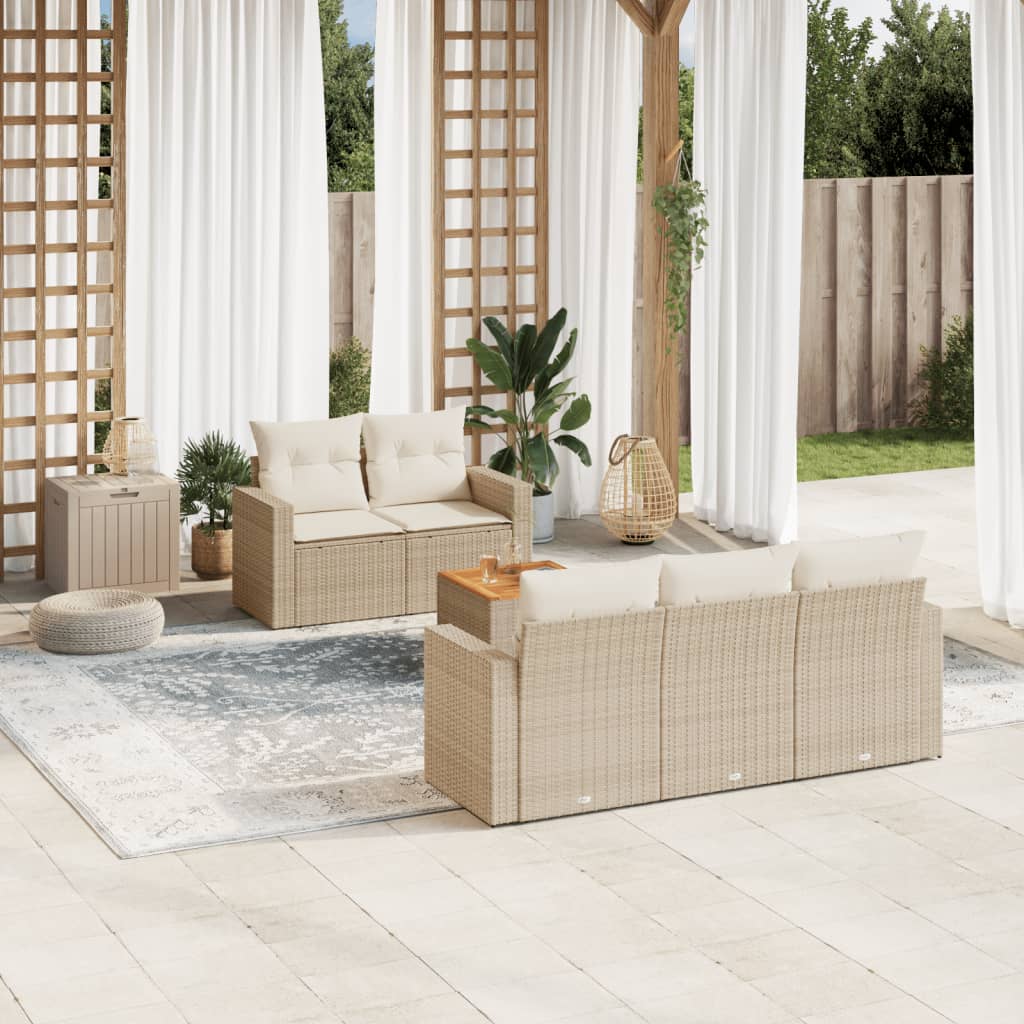vidaXL 6-delige Loungeset met kussens poly rattan zwart
