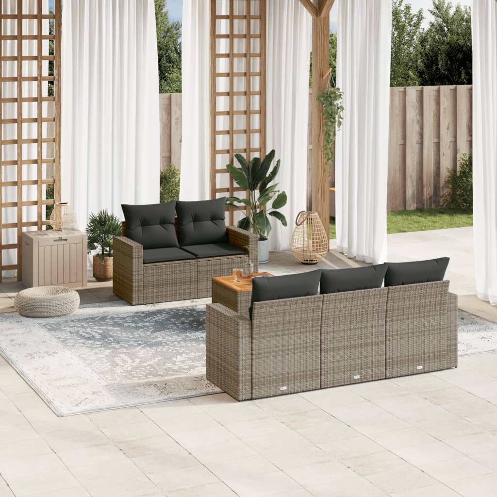 vidaXL 6-delige Loungeset met kussens poly rattan zwart