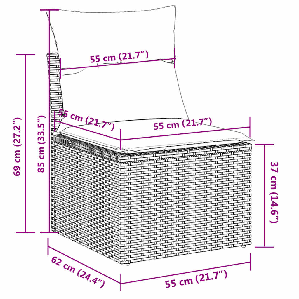 vidaXL 6-delige Loungeset met kussens poly rattan zwart