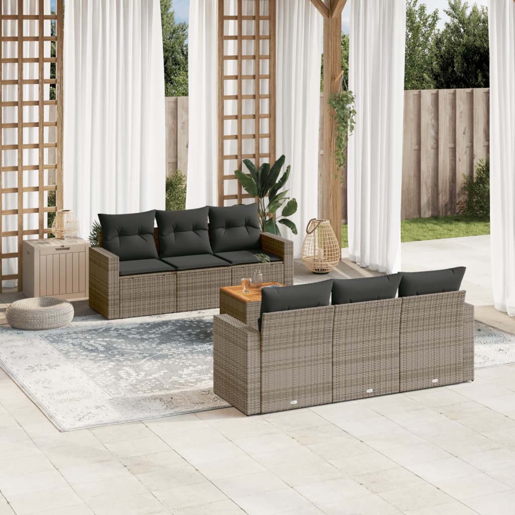 vidaXL 7-delige Loungeset met kussens poly rattan zwart
