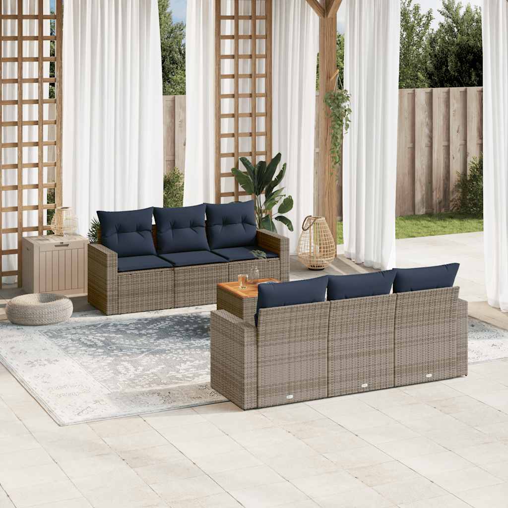 vidaXL 7-delige Loungeset met kussens poly rattan zwart