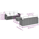 vidaXL 7-delige Loungeset met kussens poly rattan zwart