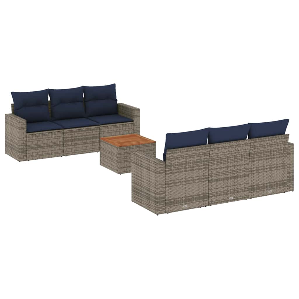 vidaXL 7-delige Loungeset met kussens poly rattan zwart