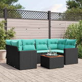 vidaXL 7-delige Loungeset met kussens poly rattan zwart