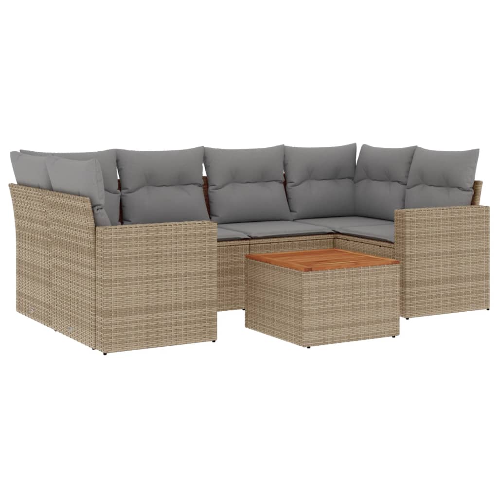 vidaXL 7-delige Loungeset met kussens poly rattan zwart